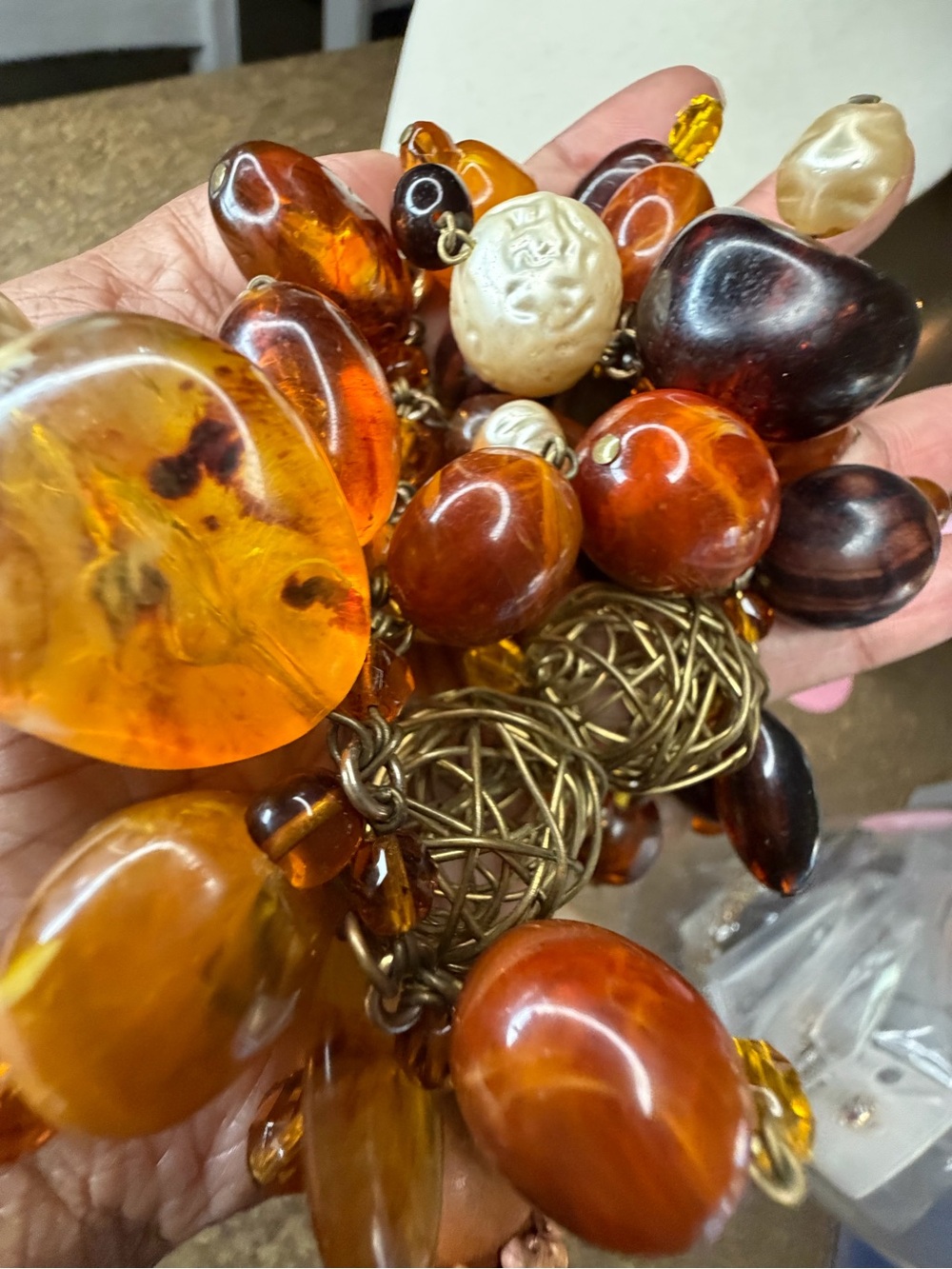 Cecile Jeanne Paris Vintage Statement Chunky Bead Necklace in Amber and Gold - Picture 6 of 8